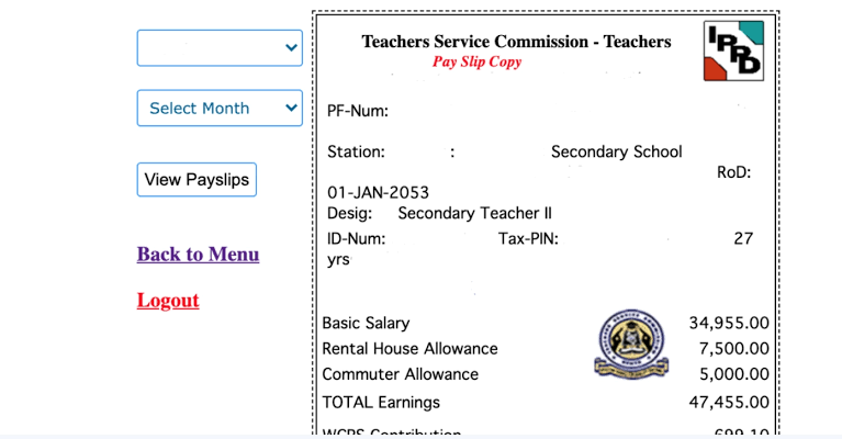 TSC payslip for new teachers